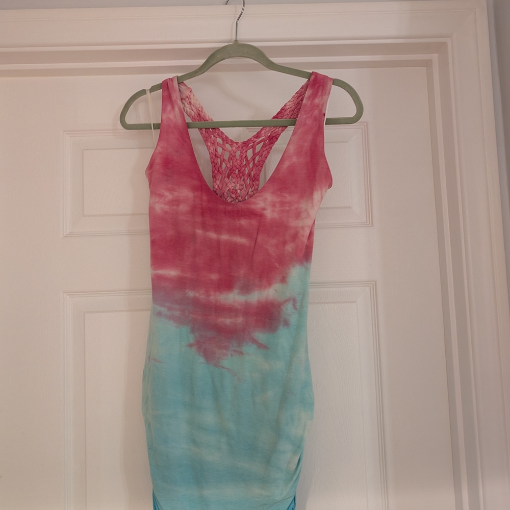 Brand Tie-Dye Mini Dress in Pink and Blue